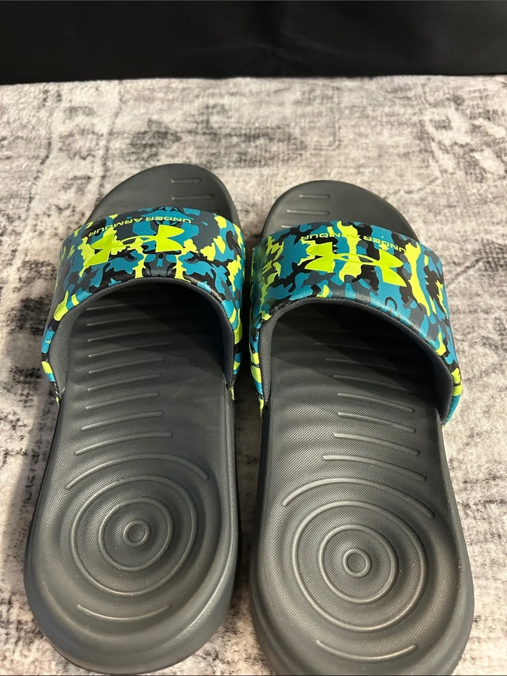 Under Armour Kids Blue & Neon Green Camo Slide Sandals